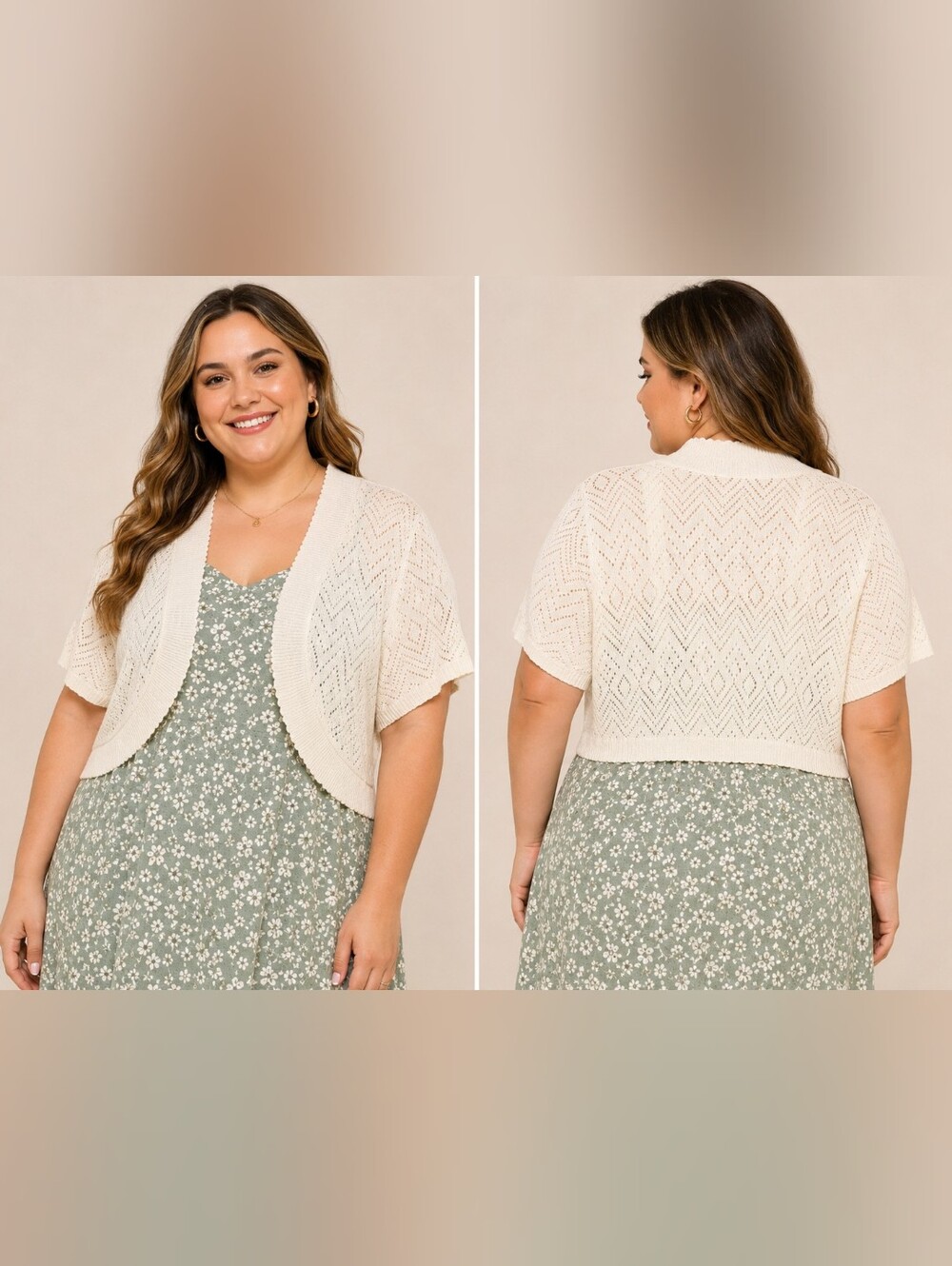 A Knitch Above White Open-Front Short Sleeve Cardigan 1x